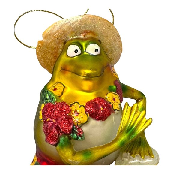 Radko ? Hula Colorful Frog Ornament Lei hawaiian Drum Sun Hat Beach Theme READ - Picture 7 of 7